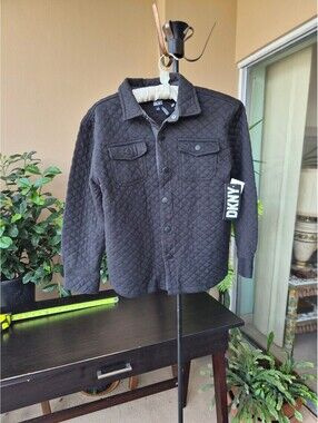 DKNY Boys Black Quilted Shacket Shirt Jacket M 10/12 New With Tags
